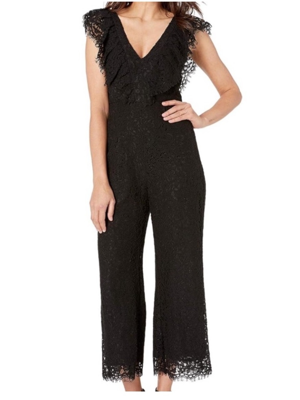 NWT Bardot Black Lace Wide Leg Ruffle Jumpsuit Size L